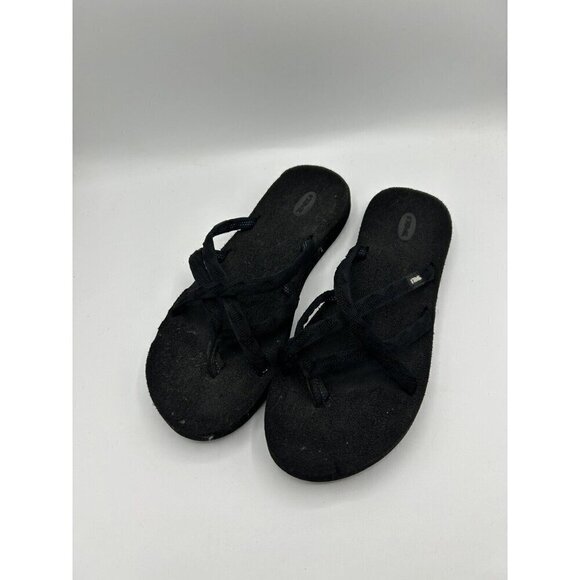 Teva Olowahu Flip Flops Women's Solid Black Strappy Size W9 - Picture 1 of 6